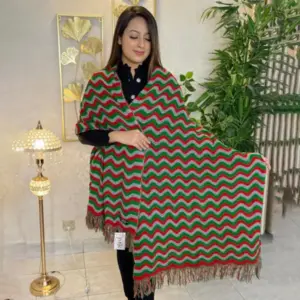Multicolor Wavy Stripe Knit Shawl with Fringe
