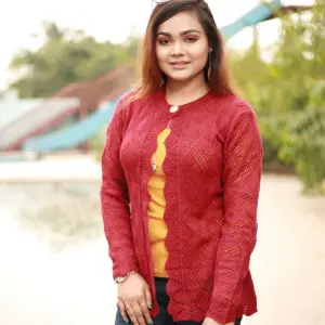 Elegant Maroon Crochet Cardigan for Women