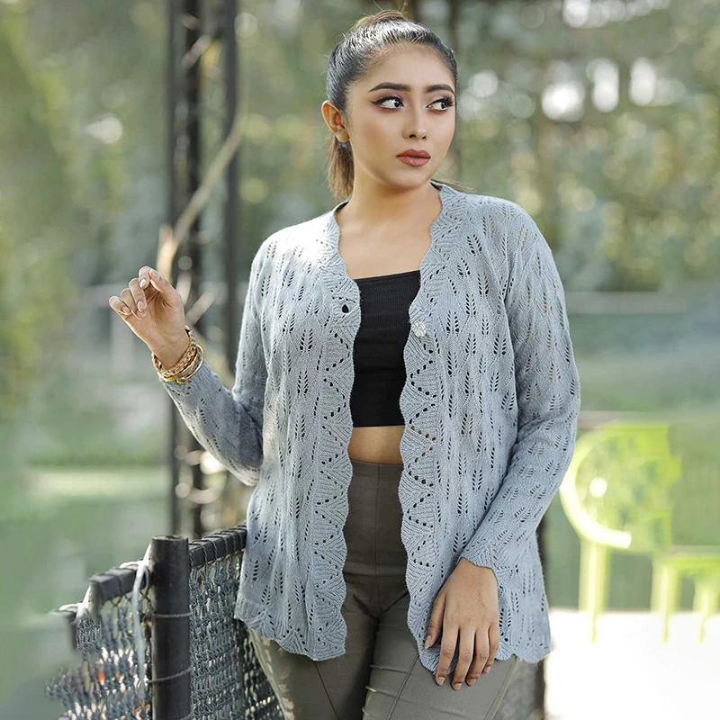 Women’s Light Grey Knit Cardigan - Image 4