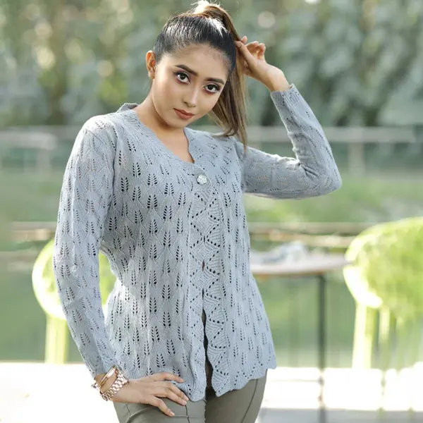 Women’s Light Grey Knit Cardigan - Image 3