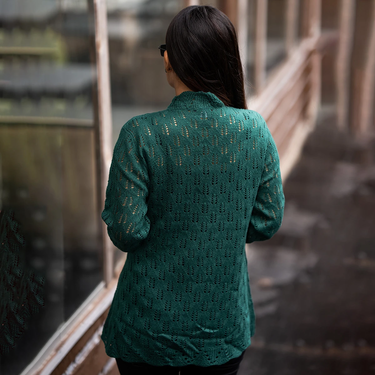 Women Stylish Green Knit Cardigan - Image 2