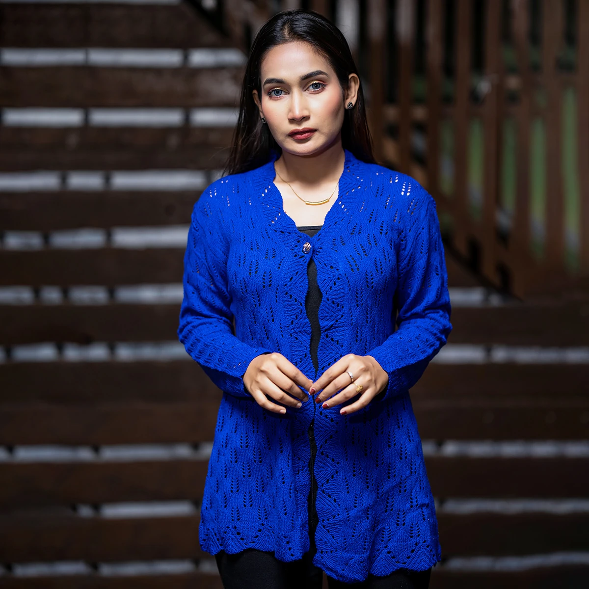 Royal Blue Winter Knit Cardigan - Image 4