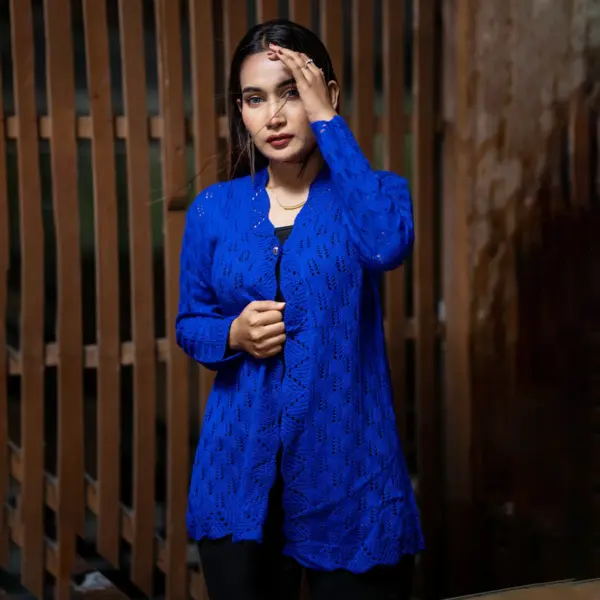 Royal Blue Winter Knit Cardigan - Image 2