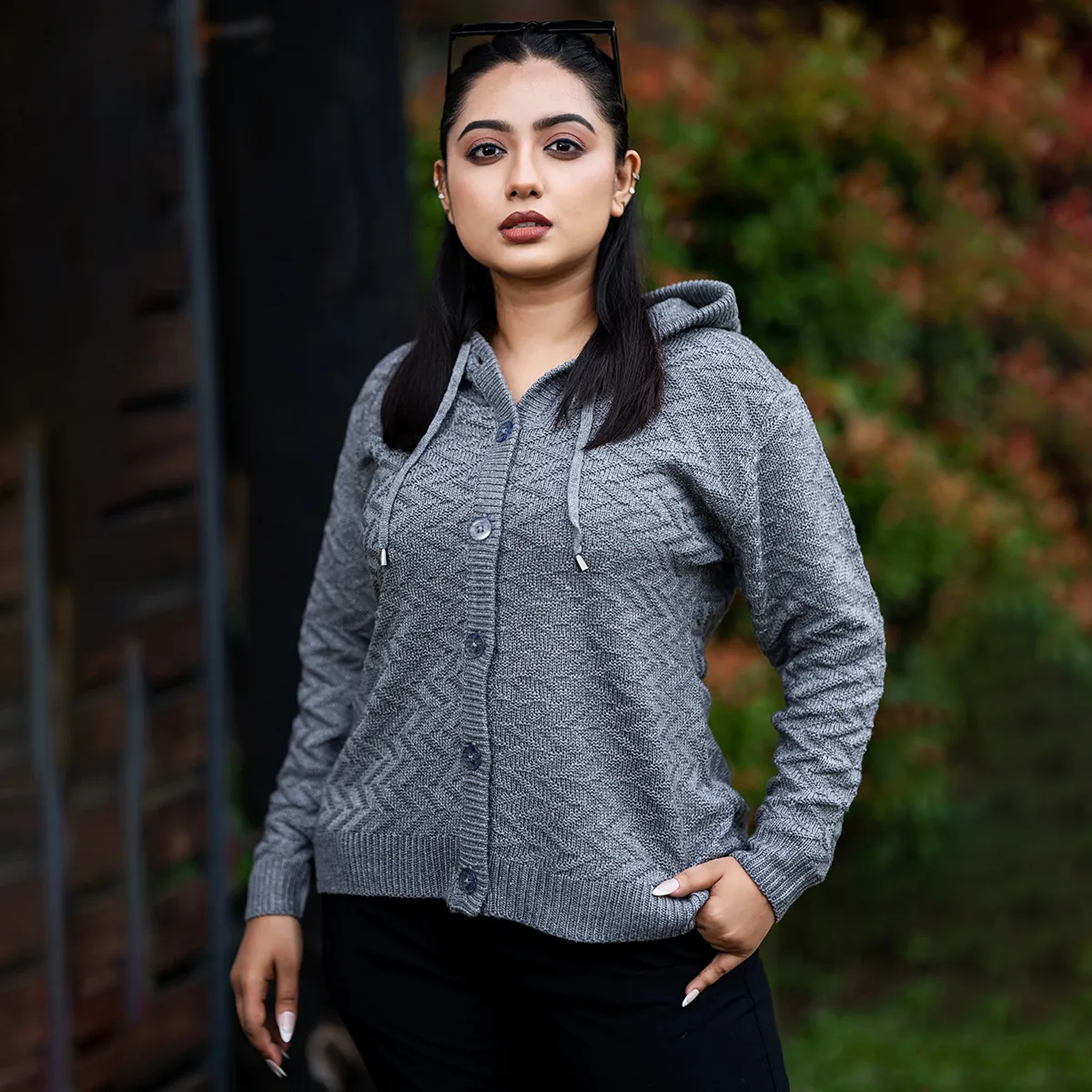 Women’s Maroon Hooded Knit Sweater