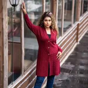 Women’s Long Maroon Knit Cardigan