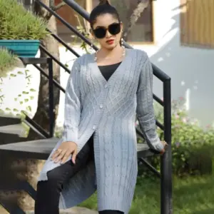 Women’s Long Light Grey Knit Cardigan