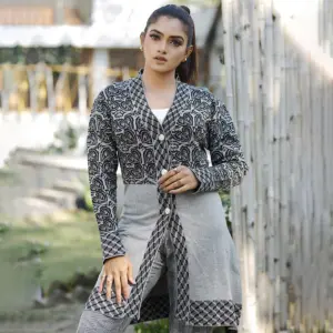 Women’s Stylish Grey Printed Knit Cardigan