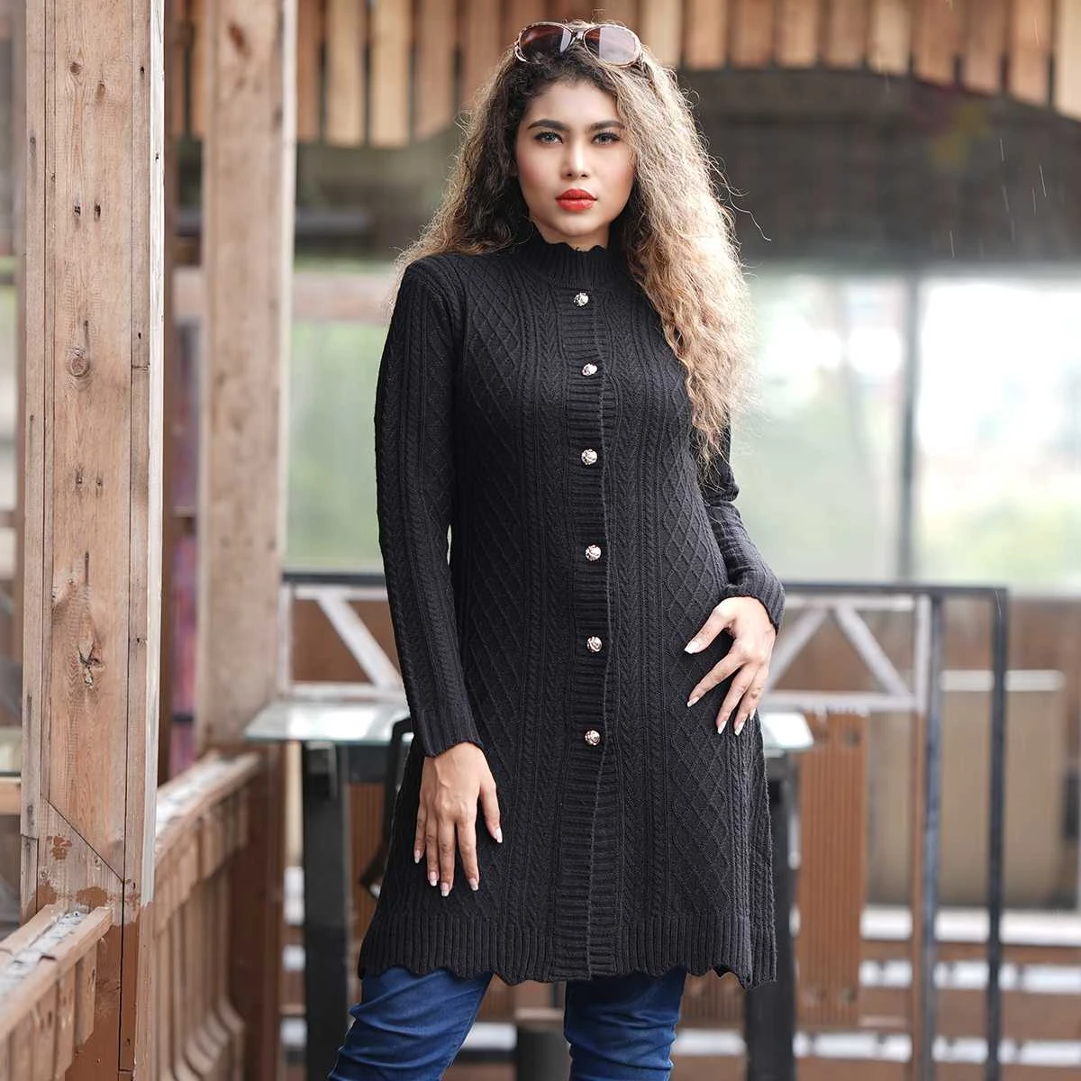 Women’s Long Black Knit Cardigan - Image 4