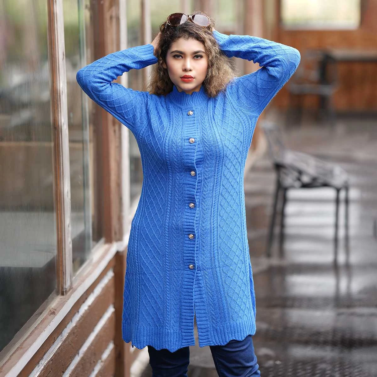 Women’s Long Sky Blue Knit Cardigan