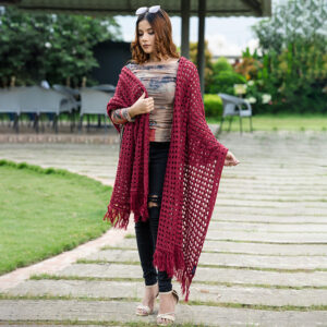 Women’s Burgundy Crochet Shawl