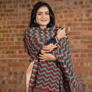 Multicolor Wavy Stripe Knit Shawl with Fringe