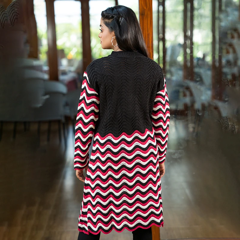 Wave Chic Long Knit Cardigan - Image 2
