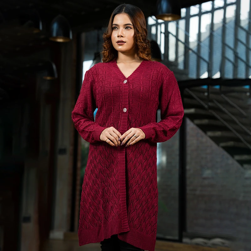 Wine Maroon Classic Knit Cardigan