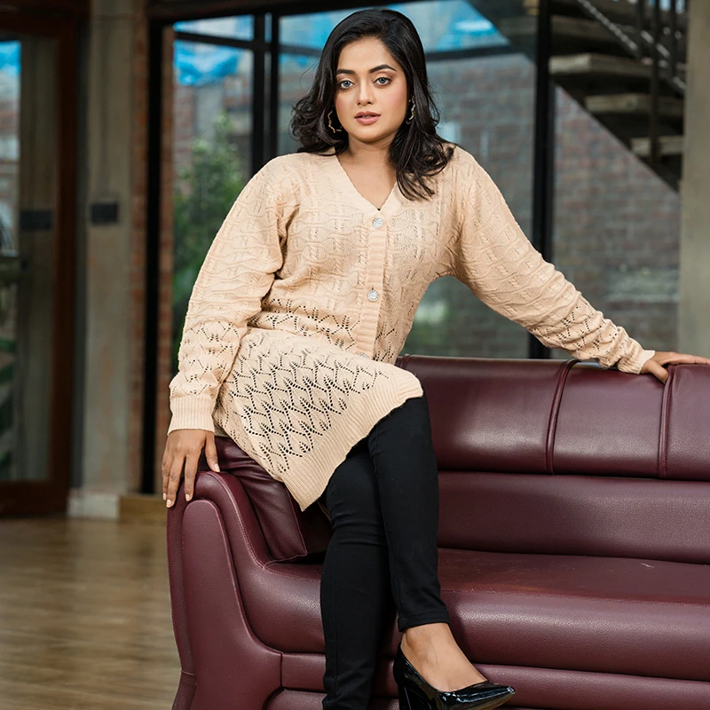 Women’s Premium Long Hollow-Knit Winter Cardigan - Image 5