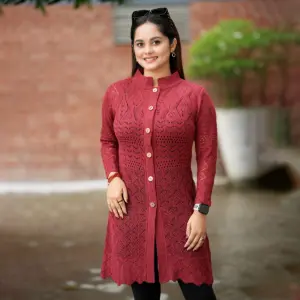 Elegant Maroon Long Knit Cardigan for Women