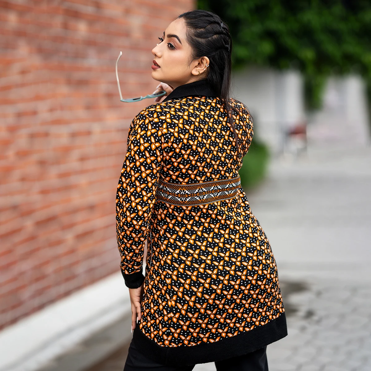 Premium Black & Orange Knit Blazer for Women - Image 3