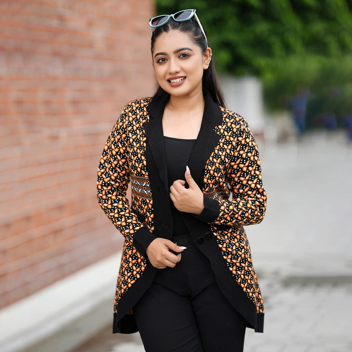 Premium Black & Orange Knit Blazer for Women - Image 4