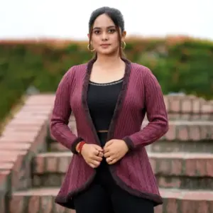 Elegant Wine Open Knit Cardigan for Women