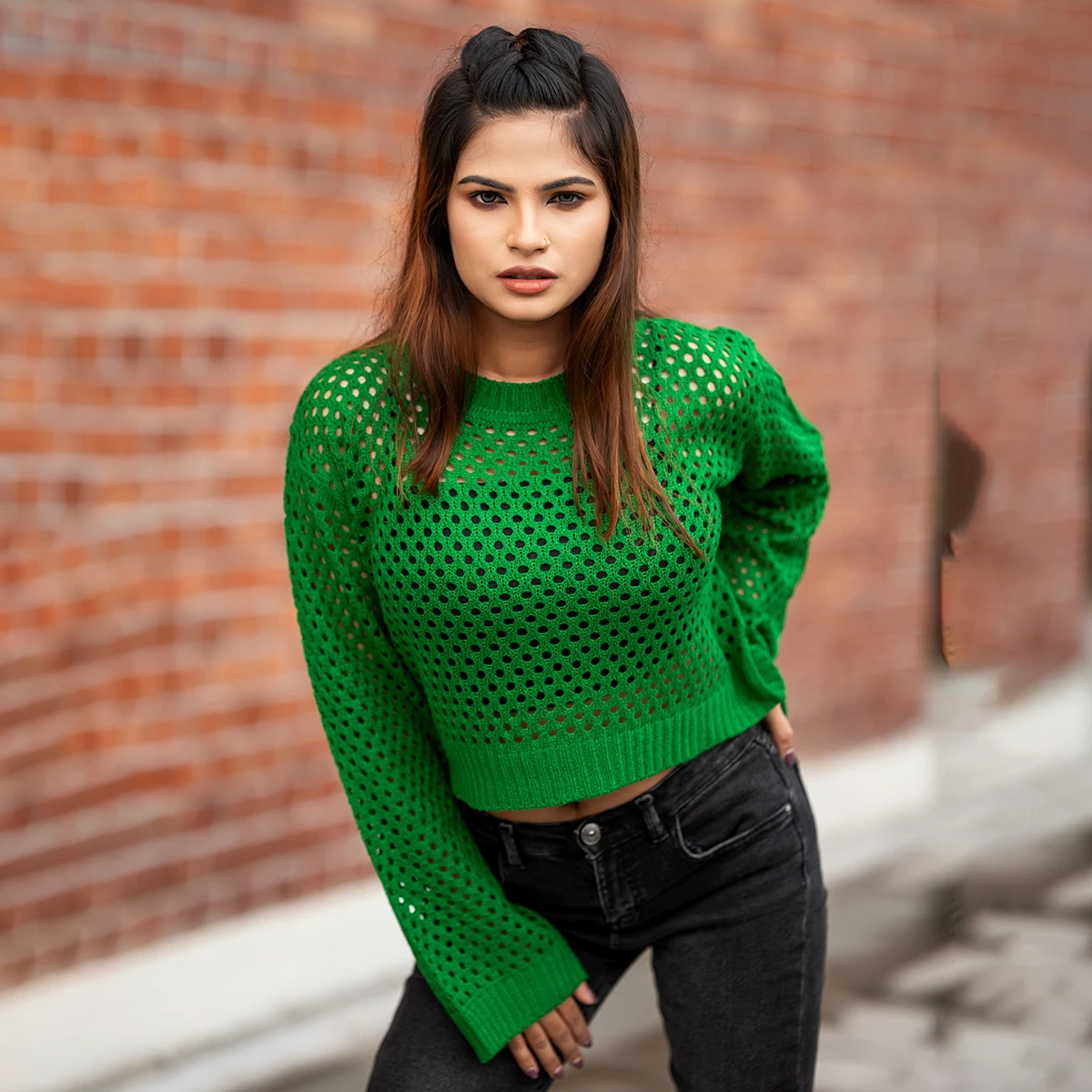 Trendy Green Crochet Knit Top for Women - Image 3