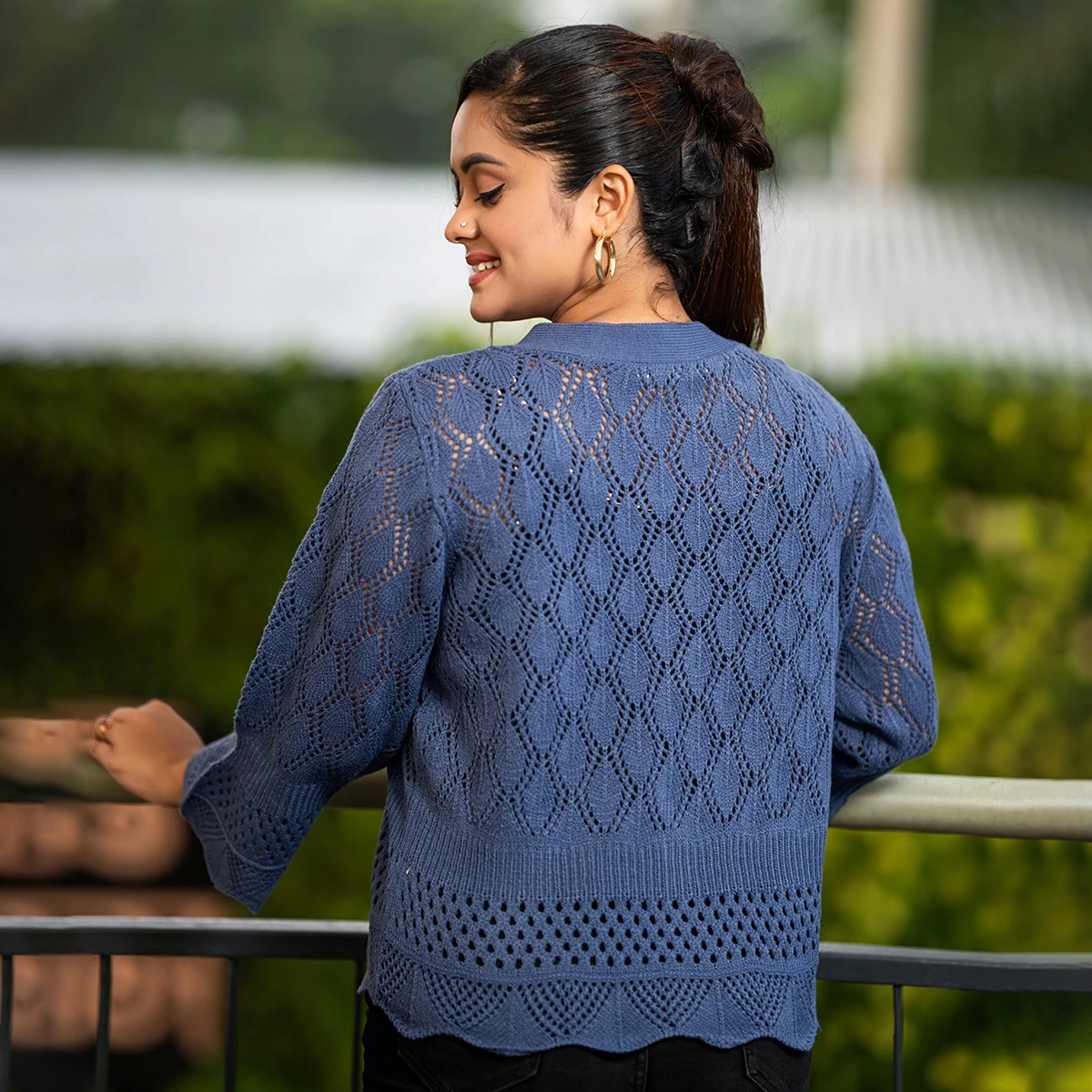 Classic Blue Knit Top for Women - Image 3