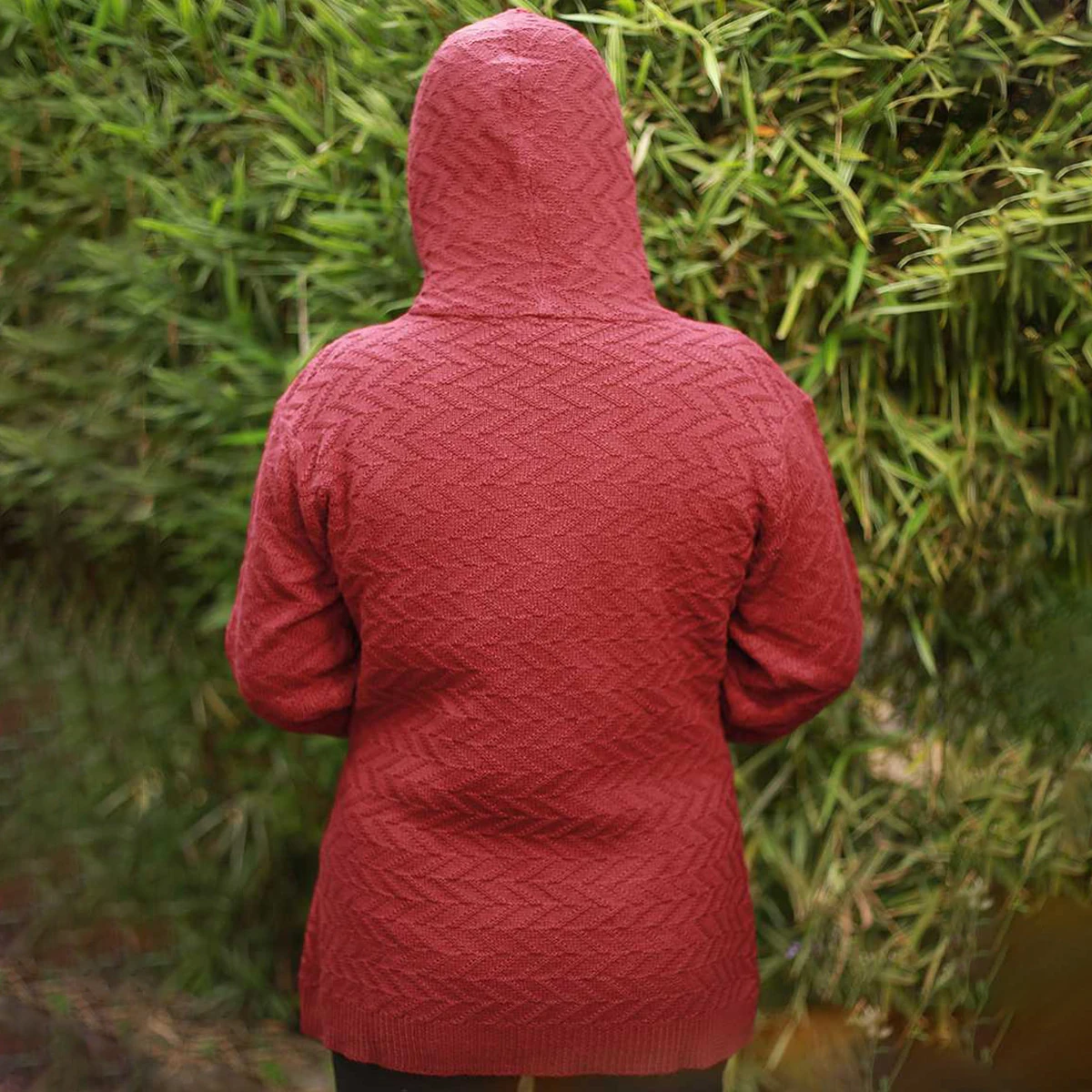 Women’s Maroon Hooded Knit Sweater - Image 2