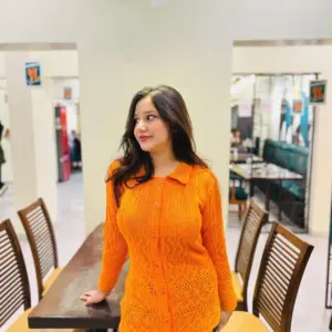 Bright Orange Knit Cardigan for Women