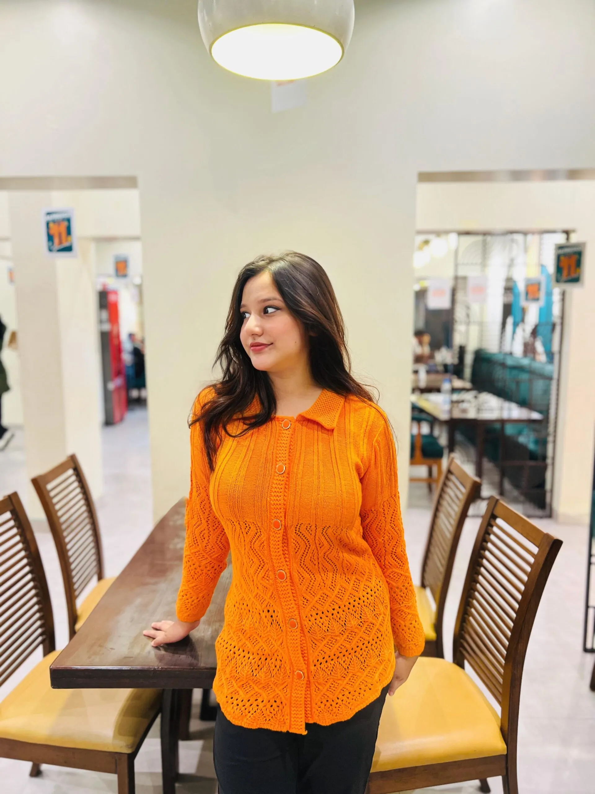 Bright Orange Knit Cardigan for Women