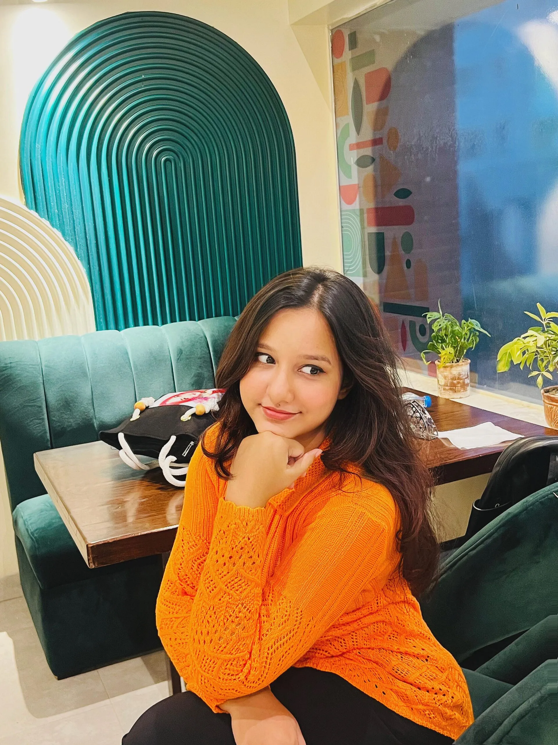 Bright Orange Knit Cardigan for Women - Image 2