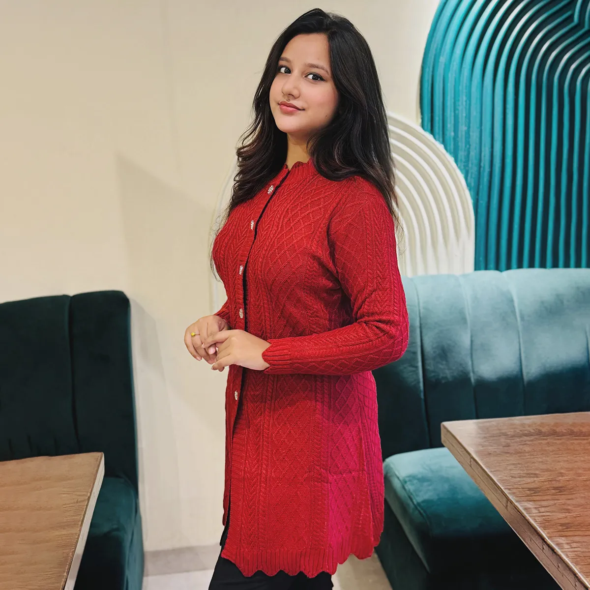 Women’s Premium Long Button Cardigan - Image 2